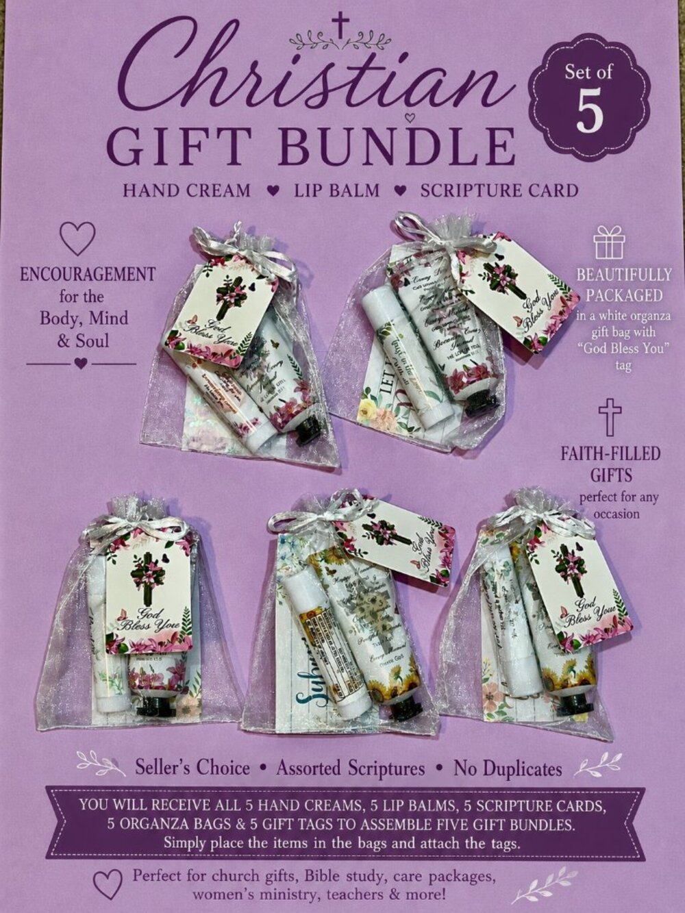 Christian Gift Bundle Set of 5 | Hand Cream, Lip Balm, Scripture Card